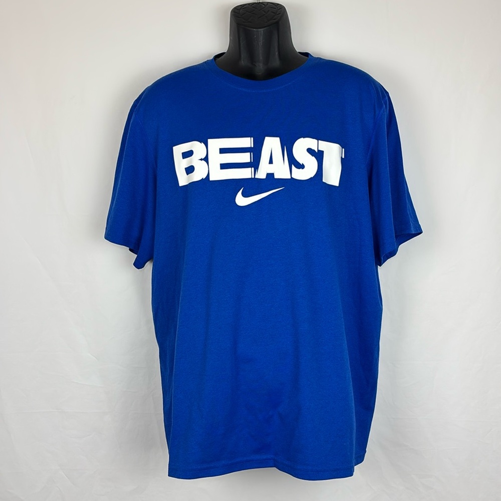 NIKE Sz XL MENS Dri fit BEAST shirt Royal Blue & White short sleeve Exc Cond